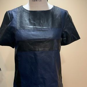 Boundary Faux Leather Color Block Top S